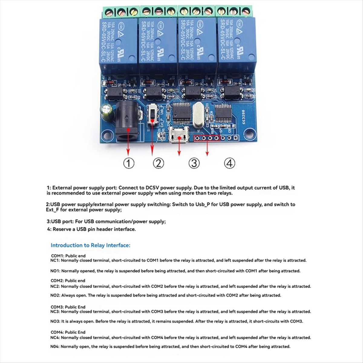 Relay Module 5V - AT42 4 チャンネル USB リレーモジュール LCUS-4