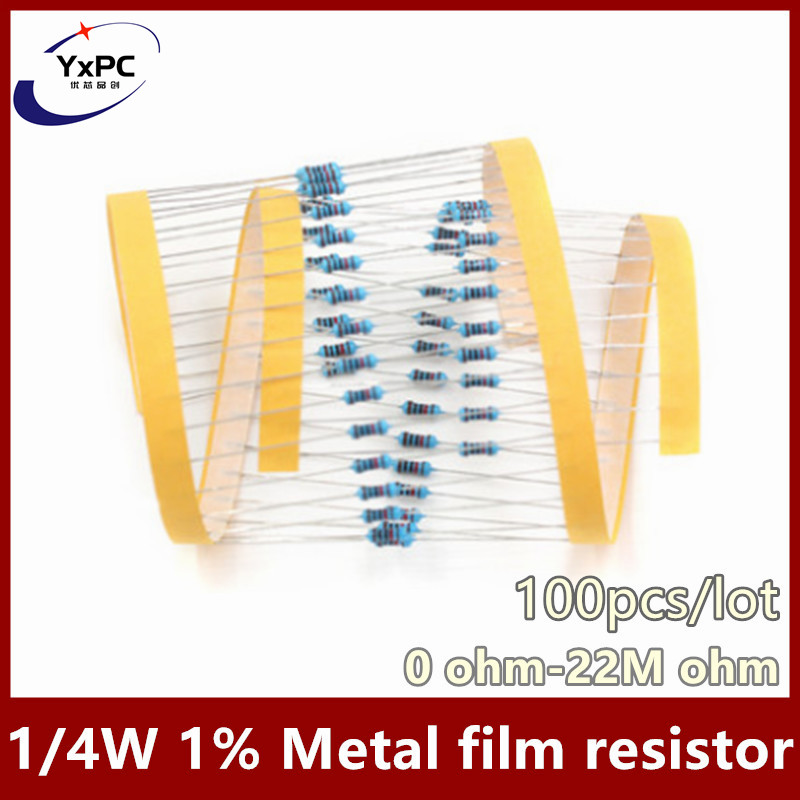 Resistor Kit 1 4W - 100個金属皮膜抵抗1/4ワット1% 0R〜22メートル10R 110R 1R 6.8R 1