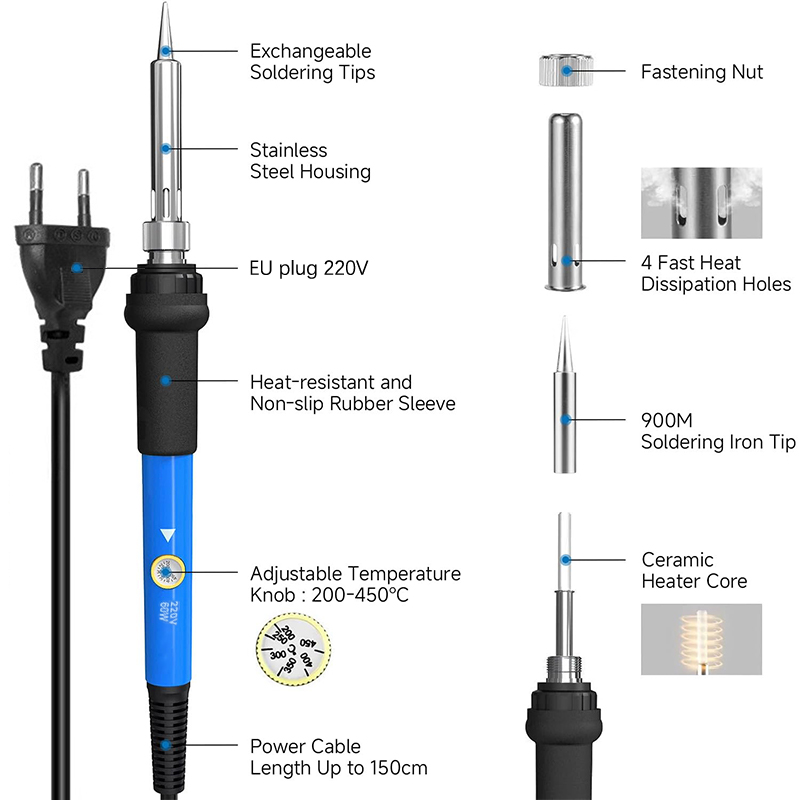 温度調節可能 220V 60W 電気はんだごてキット はんだ - Diy Electronics Hobby のレビューと価格