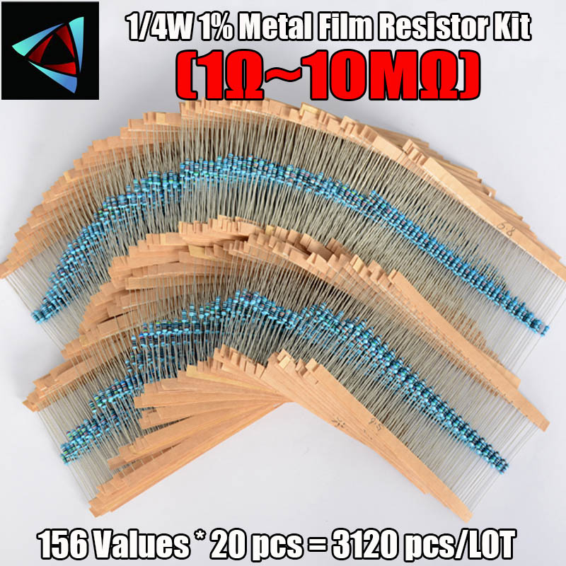 1/4W電力金属皮膜抵抗キット,3120値,156x10m, - Resistor Kit 1 4W のレビューと価格